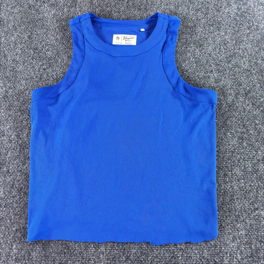 Original Penguin Tank Top Womens XS Blue Ribbed Racerback Lettuce Hem Casual